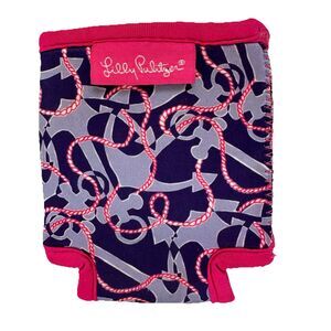 Lilly Pulitzer Drink Koozie Hugger Anchors Nautical Skinny Pink & Purple